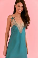 Camisola Midi Com Renda Em Cetim Teal 