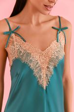 Camisola Midi Com Renda Em Cetim Teal 