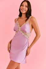 Camisola Curta Com Renda Em Cetim Lilac