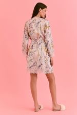 Robe Curto Com Renda Em Cetim Estampa Floral Lilac