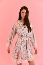 Robe Curto Com Renda Em Cetim Estampa Floral Lilac