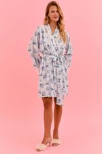 Robe Curto Com Renda Em Viscose Estampa Laços Azul