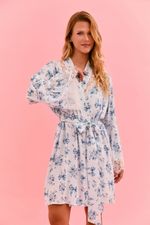 Robe Curto Com Renda Em Viscose Estampa Laços Azul