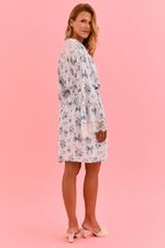Robe Curto Com Renda Em Viscose Estampa Laços Azul