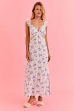 Camisola Midi Com Renda Em Viscose Estampa Laços Azul 