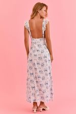 Camisola Midi Com Renda Em Viscose Estampa Laços Azul 