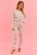 Pijama Longo Com Renda Nos Detalhes Em Soft Print Estampa Borboleta E Abelha