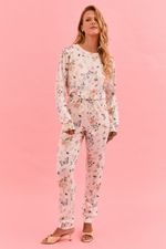 Pijama Longo Com Renda Nos Detalhes Em Soft Print Estampa Borboleta E Abelha