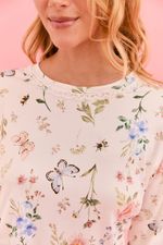 Pijama Longo Com Renda Nos Detalhes Em Soft Print Estampa Borboleta E Abelha