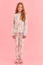 Pijama Longo Infantil Com Renda Nos Detalhes Em Soft Print Estampa Borboleta E Abelha