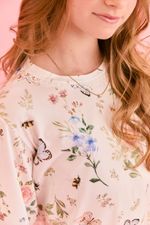 Pijama Longo Infantil Com Renda Nos Detalhes Em Soft Print Estampa Borboleta E Abelha