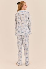Pijama Clássico Longo Infantil Com Botões E Babados Em Viscose Estampa Laços Azul