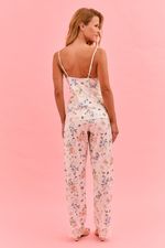 Pijama Longo Com Regata E Renda Em Cetim Estampa Borboleta E Abelha