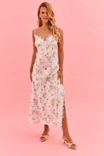 Camisola Midi Com Renda Em Cetim Estampa Borboleta e Abelha