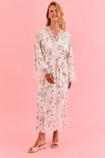 Robe Midi Com Renda Em Cetim Estampa Borboleta E Abelha