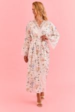 Robe Midi Com Renda Em Cetim Estampa Borboleta E Abelha
