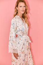 Robe Midi Com Renda Em Cetim Estampa Borboleta E Abelha