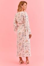 Robe Midi Com Renda Em Cetim Estampa Borboleta E Abelha