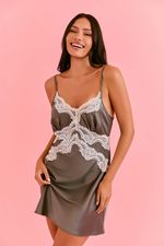 Camisola Curta Com Renda Em Cetim Cinza