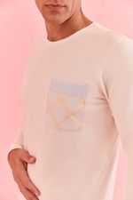 Pijama Longo Masculino Com Camiseta Em Malha De Algodão E Calça Em Flanela Xadrez Azul E Off 