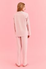 Pijama Clássico Longo Infantil Com Botões E Vivo Bege Em Flanela Rosa Ballet 