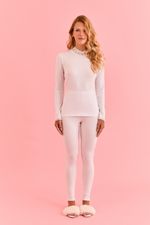 T-shirt Térmica Feminina Manga Longa com Renda na Gola Branca