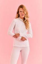 T-shirt Térmica Feminina Manga Longa com Renda na Gola Branca