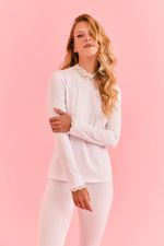 T-shirt Térmica Feminina Manga Longa com Renda na Gola Branca