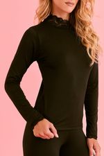 T-shirt Térmica Feminina Manga Longa com Renda na Gola  Preta