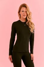 T-shirt Térmica Feminina  Gola Redonda Manga Longa Preta