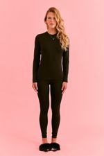 T-shirt Térmica Feminina  Gola Redonda Manga Longa Preta