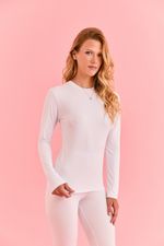 T-shirt Térmica Feminina  Gola Redonda Manga Longa Branca