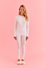 T-shirt Térmica Feminina  Gola Redonda Manga Longa Branca