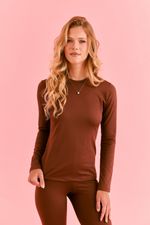 T-shirt Térmica Feminina Gola Redonda Manga Longa Marrom