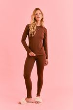 T-shirt Térmica Feminina Gola Redonda Manga Longa Marrom