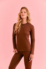 T-shirt Térmica Feminina Gola Redonda Manga Longa Marrom