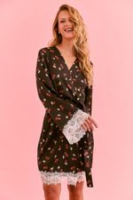 Robe Curto com Renda em Cetim Estampa Cereja Noir 