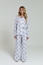 Pijama Clássico com Botões em Viscose Estampa Listrada com Ursos