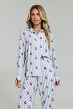 Pijama Clássico com Botões em Viscose Estampa Listrada com Ursos