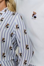 Pijama Curto Masculino de Camiseta Off White e Samba Canção em Viscose Estampa Listrada com Ursos