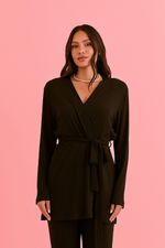 Kimono em Malha Canelada Preto