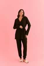 Kimono em Malha Canelada Preto