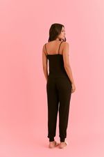 Pijama Longo com Regata em Malha Canelada Preto