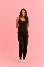 Pijama Longo com Regata em Malha Canelada Preto