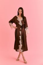 Robe Midi com Renda em Cetim Marrom