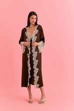 Robe Midi com Renda em Cetim Marrom