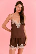 Short Doll com Renda em Cetim Marrom