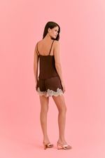 Short Doll com Renda em Cetim Marrom