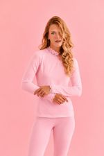 T-shirt Térmica Feminina Manga Longa com Renda na Gola Rosa