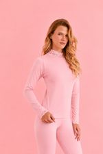 T-shirt Térmica Feminina Manga Longa com Renda na Gola Rosa